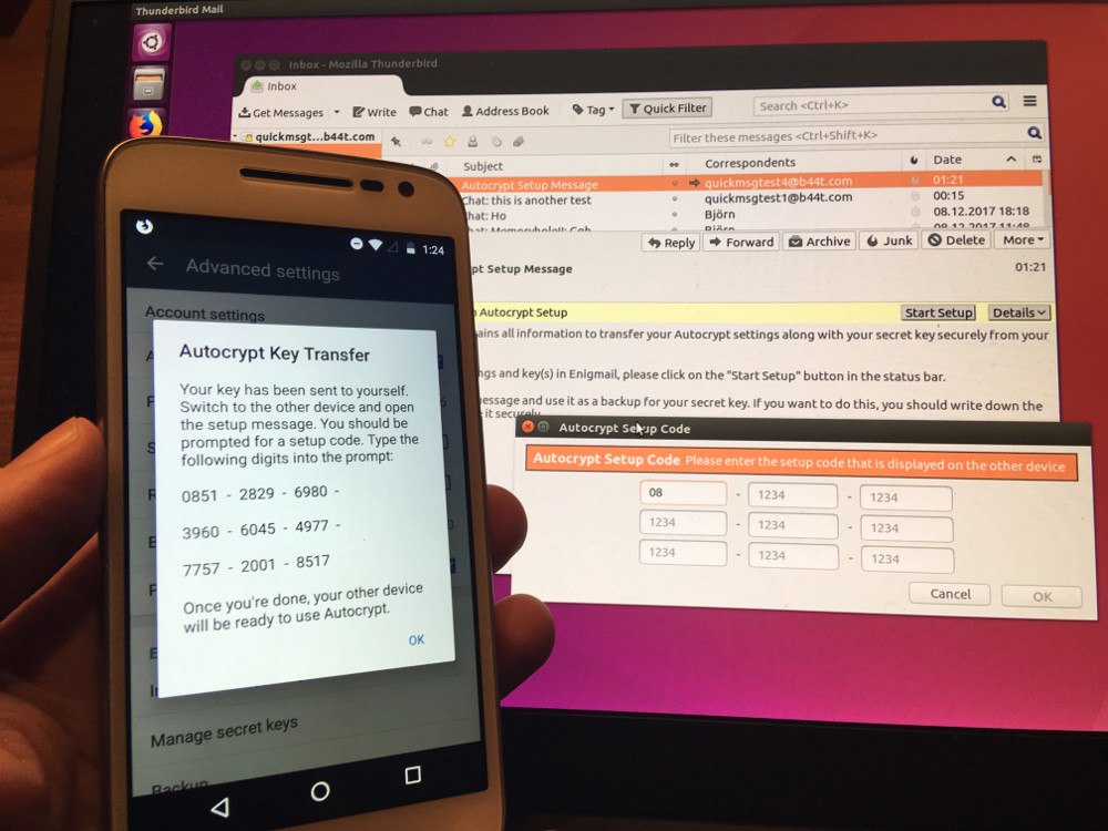Autocrypt Setup Message between Delta Chat and Thunderbird