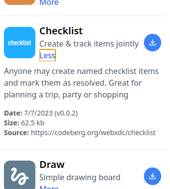 Details of the checklist app, it shows a description, date, file size, and link to source code.