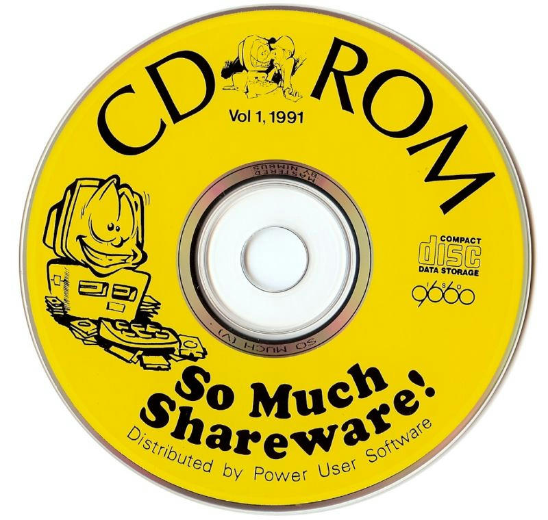 View of a CD-ROM from 1991, with "So much Shareware!" printed on it