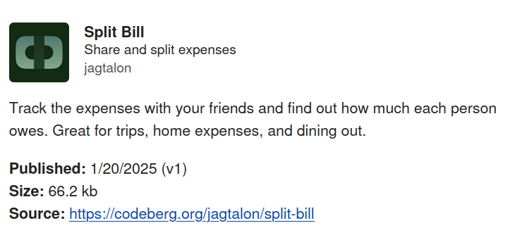 View on the app store entry of the new Split Bill app