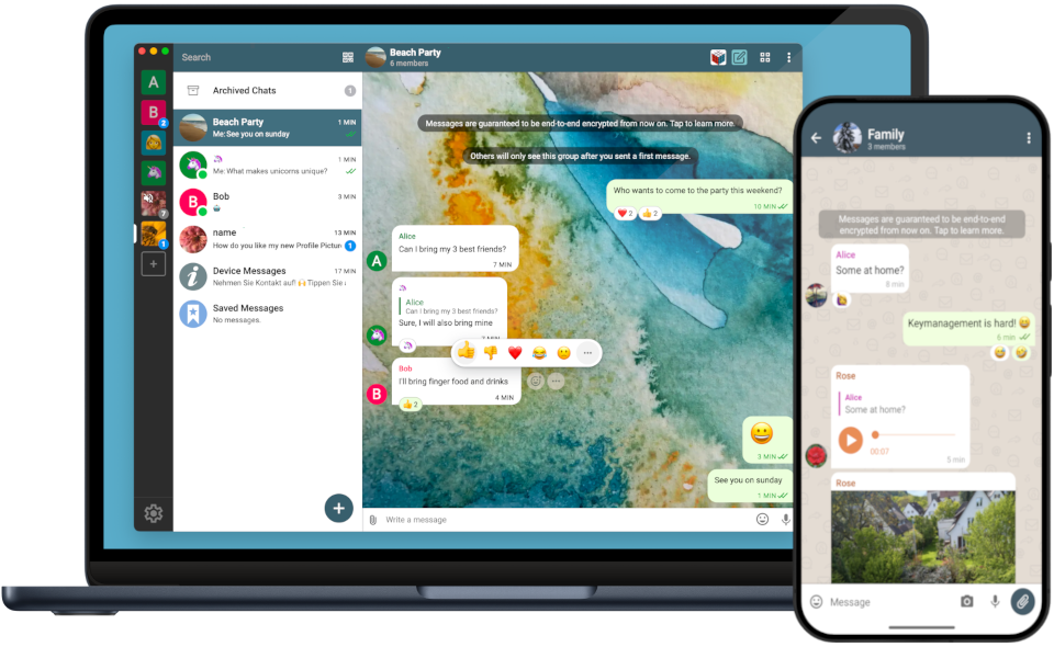 A screenshot of Delta Chat on Desktop and Mobile